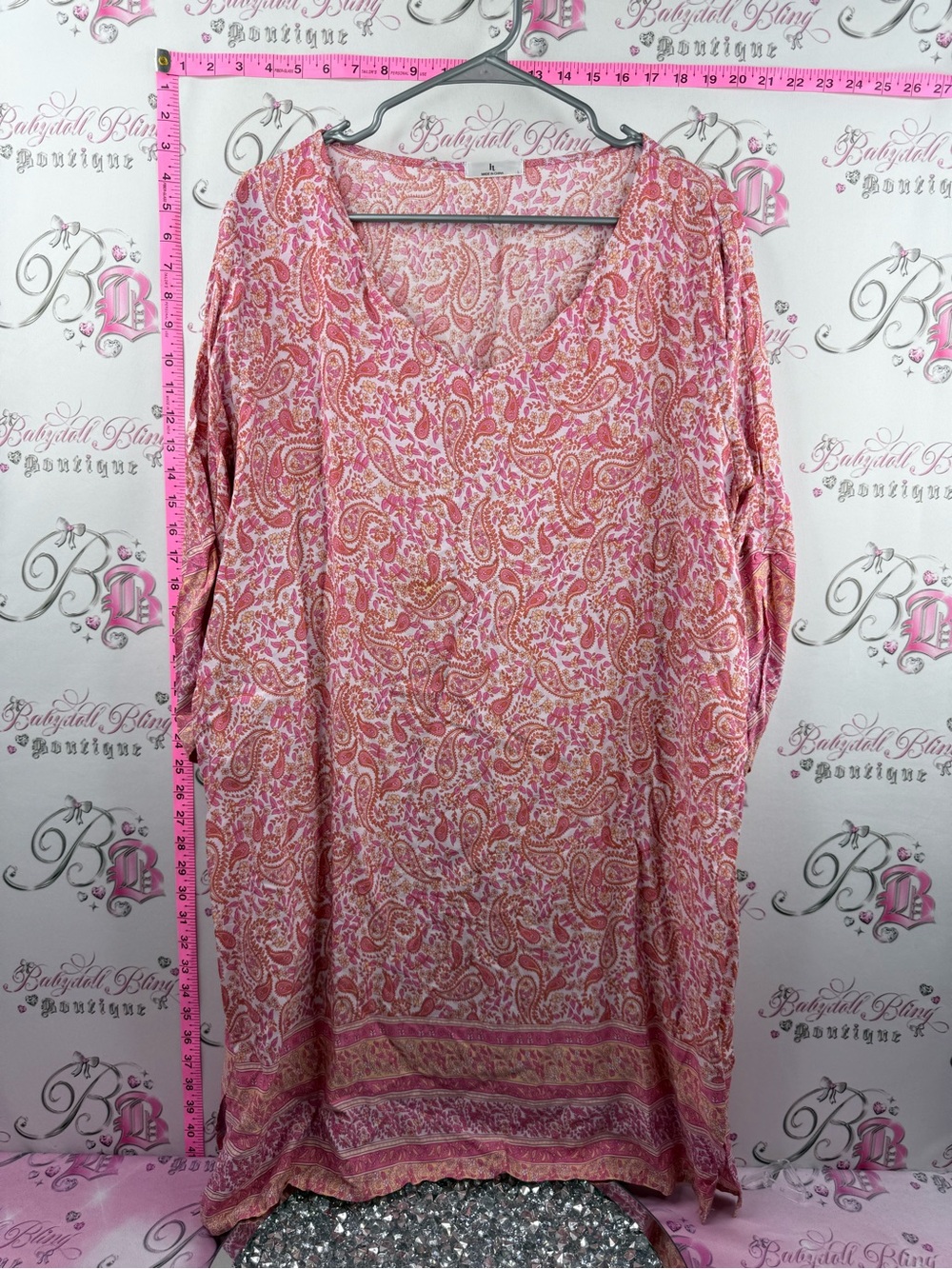 HT dress flowy boho style flowers floral Pink Paisley Midi Dress with V-Neck